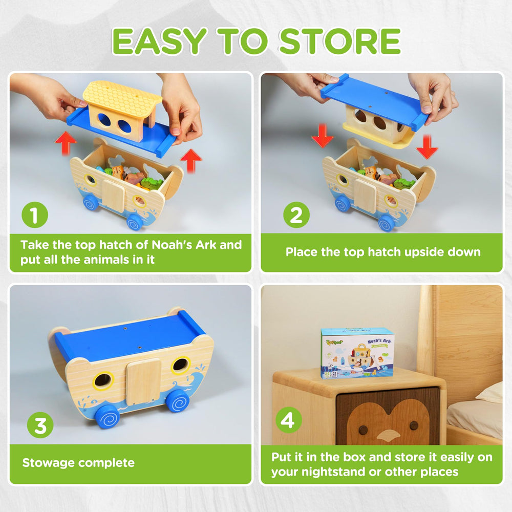 Teekdeer Noahs Ark toy pull rope and wheels encourage active play