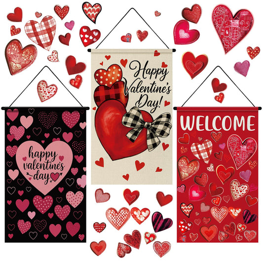 Tegeme Valentines door banner trio hanging on a door for festive welcome.