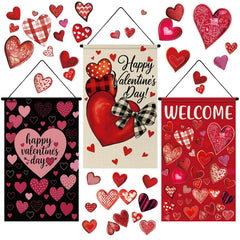 Tegeme Valentines door banner trio hanging on a door for festive welcome.