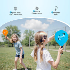 TEILLNET Paddle Ball Set family play scene with kids and adults enjoying the game