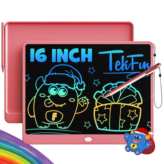TEKFUN 16-inch pink LCD writing tablet shows vivid doodle space for kids