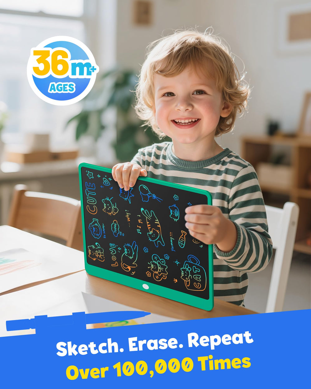TEKFUN large doodle board with colorful display for kid-friendly creativity.