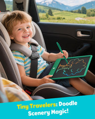 TEKFUN kids drawing on the green screen during a car ride
