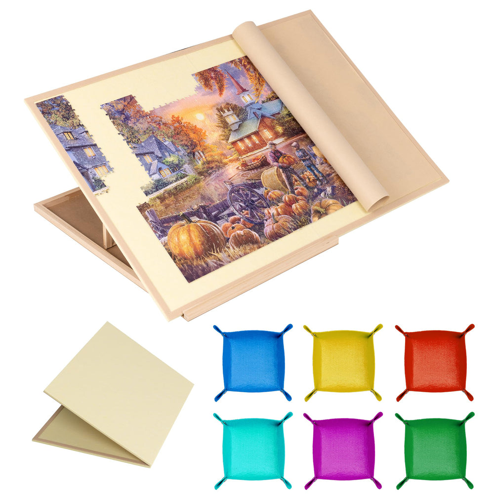Tektalk foldable puzzle board beige, portable workspace for up to 1500 pieces, ideal for family puzzles.