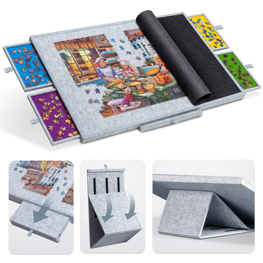 Tektalk jigsaw table with adjustable stand showing ergonomic setup for long puzzle sessions