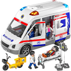 TEMI ambulance toy front view highlights lifelike details for immersive pretend rescues