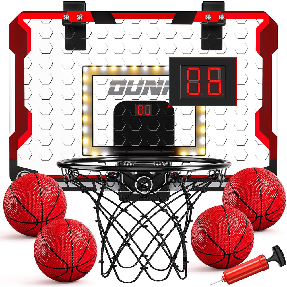 TEMI over-the-door basketball hoop with LED scoreboard for indoor play