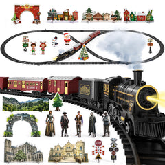 TEMI train set kids playing with the steam locomotive and tracks.