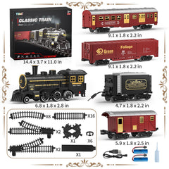 TEMI train set showing smoke, lights, and whistle for engaging retro railway play.