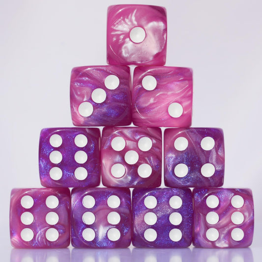 Ten-piece 10 PC D6 dice set in pink and blue for smooth RPG rolls