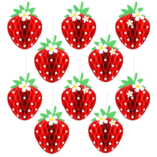 Tenare strawberry honeycomb ball centerpiece in red adds festive berry-themed table dΓ©cor