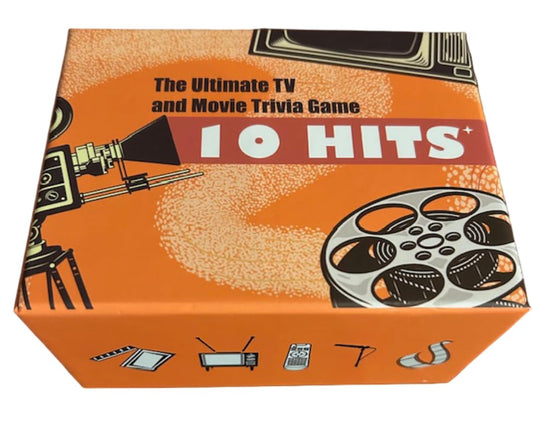 Ten Hits TV and Movies Trivia card game cover ready for fast, social game nights.