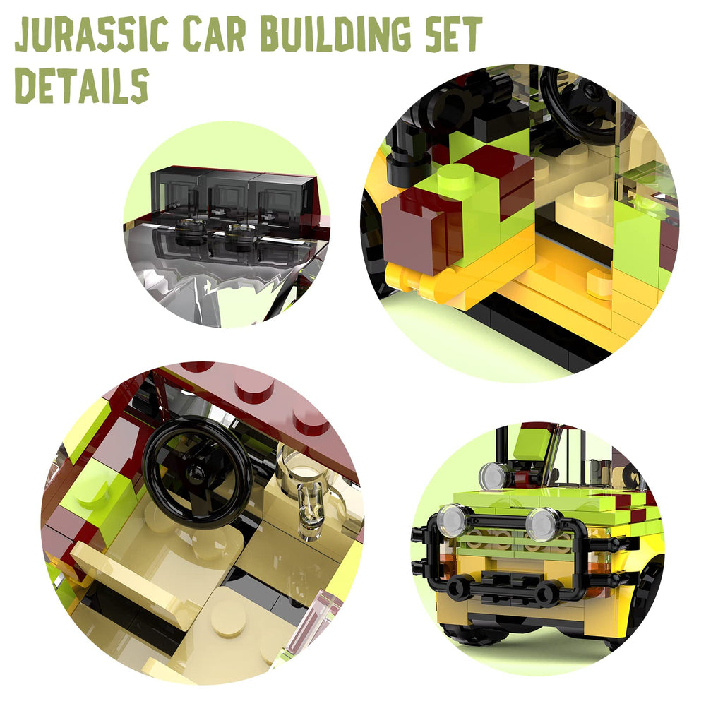 Tenhorses Jurassic Car Building Set, side view, shows colorful bricks for creative building.