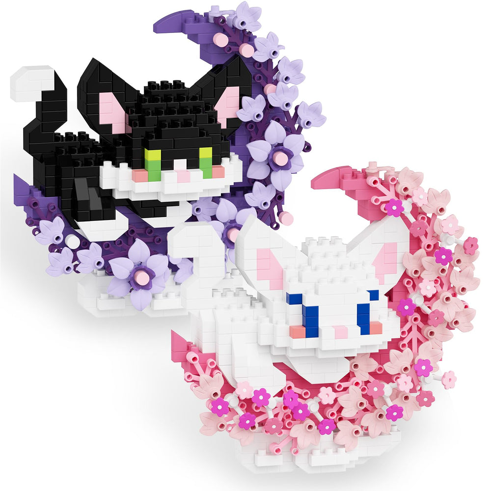 TENYEAH 2-in-1 mini block set: cat with flower and moon for cozy decor.