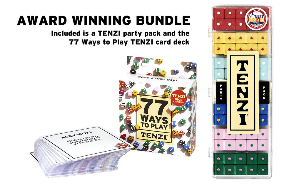 Six sets of TENZI colored dice invite fast play and clear scoring.