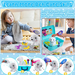 TEUVO Pet Care Playset activity board supports interactive grooming and feeding pretend tasks.