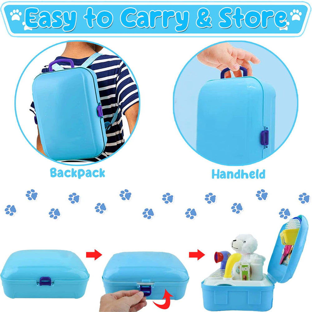TEUVO Pet Care Playset grooming tools encourage gentle brushing and care routines.