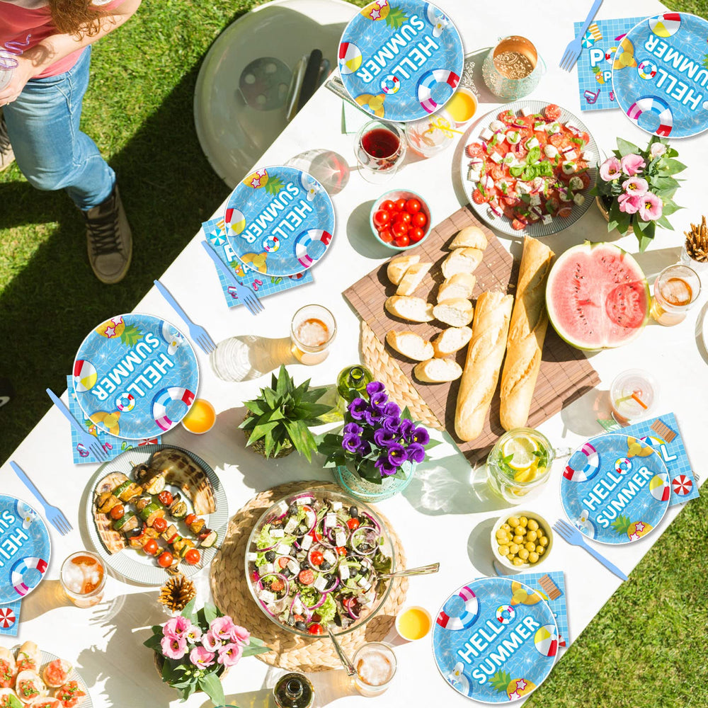 Tevxj beach ball decor enhances summer table setup.