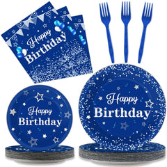 Tevxj birthday plates 9-inch navy blue and silver for easy serving