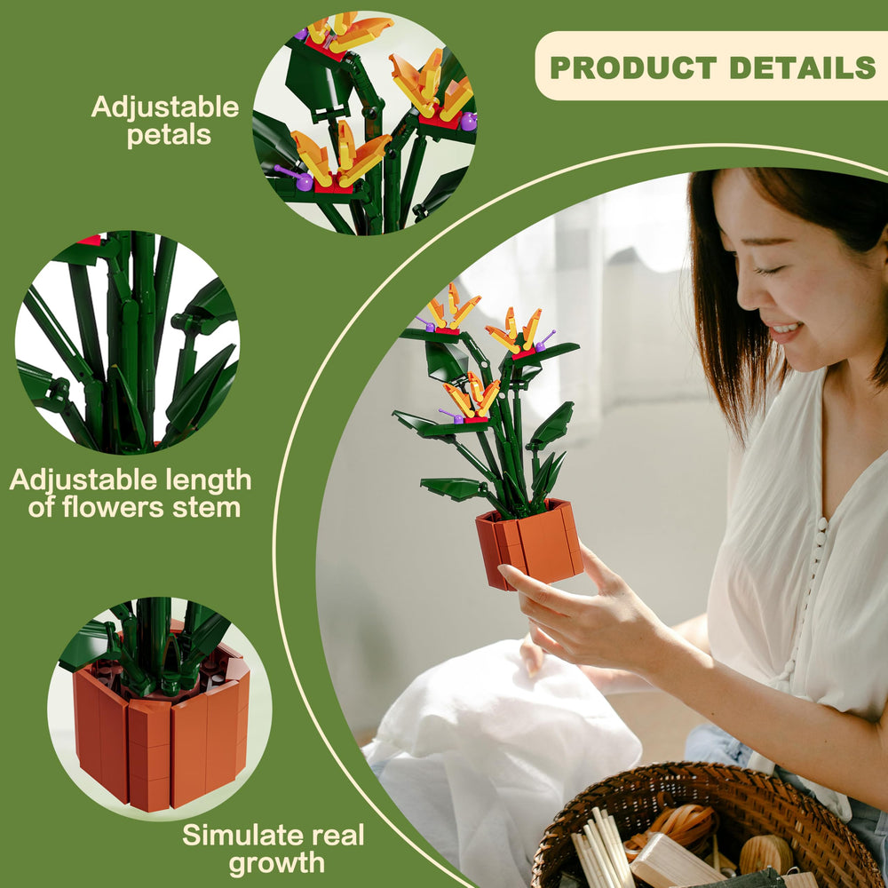 TEXXXIAN Bird of Paradise blocks with vase base showcases vibrant colors for easy home beautification