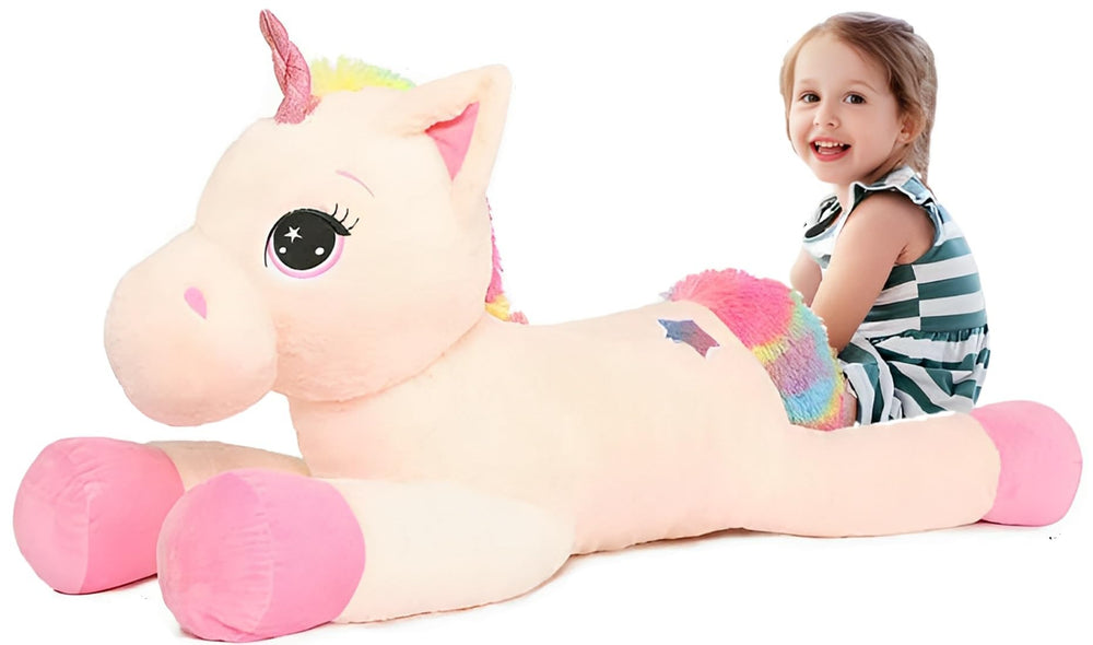 Tezituor 43-inch big unicorn plush toy offering cozy hugs and a standout bedroom centerpiece.