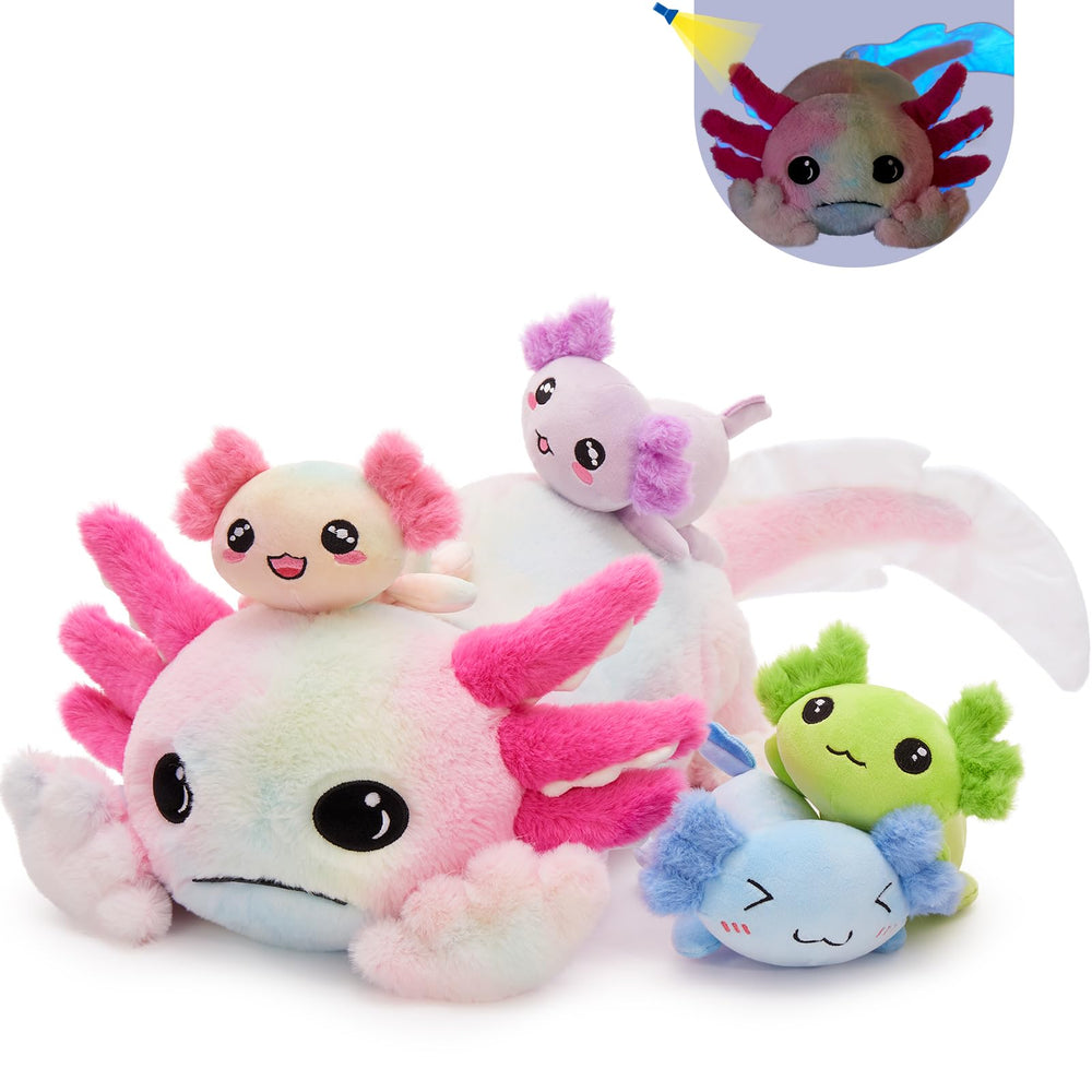 Tezituor axolotl giant plush in rainbow hues, a cozy bedtime hug.