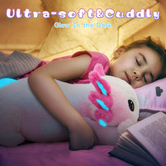 Tezituor axolotl glow-in-dark gills and tail brightening nighttime play.