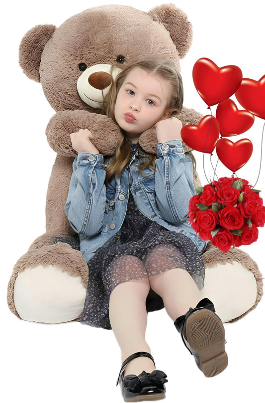 Tezituor 40-inch giant teddy bear in a cozy bedroom, ready for hugs.