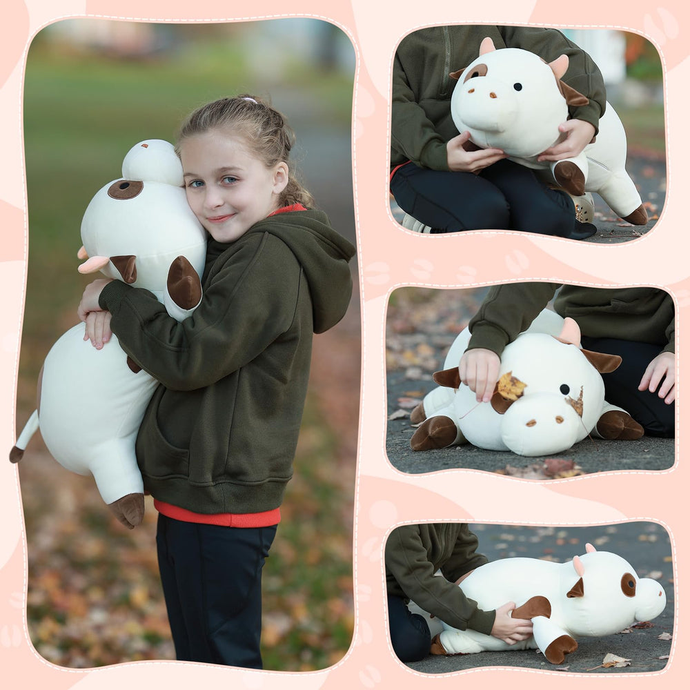 Tezituor cow plush pillow travel setup as a comforting companion.
