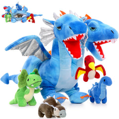 Tezituor double headed dragon plush with blue wings for cozy bedtime hugs