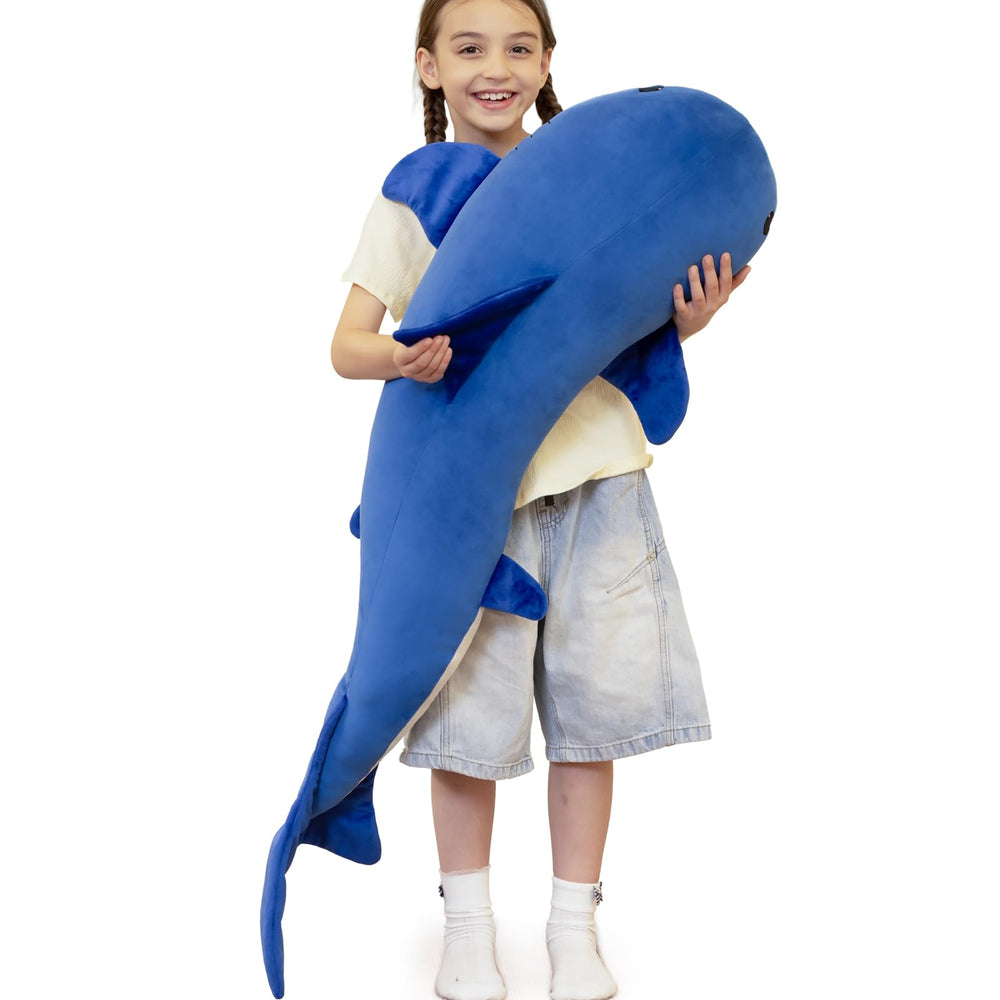 Tezituor giant whale plush 47-inch full-length cuddle pillow for comforting bedtime hugs