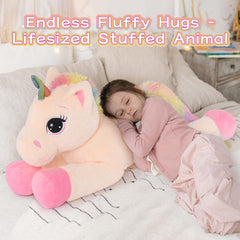 Tezituor pink-limbed unicorn plush with fluffy tail, perfect for naps and playtime.