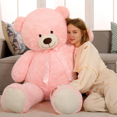 Tezituor pink teddy bear close up shows soft plush texture for comforting moments.