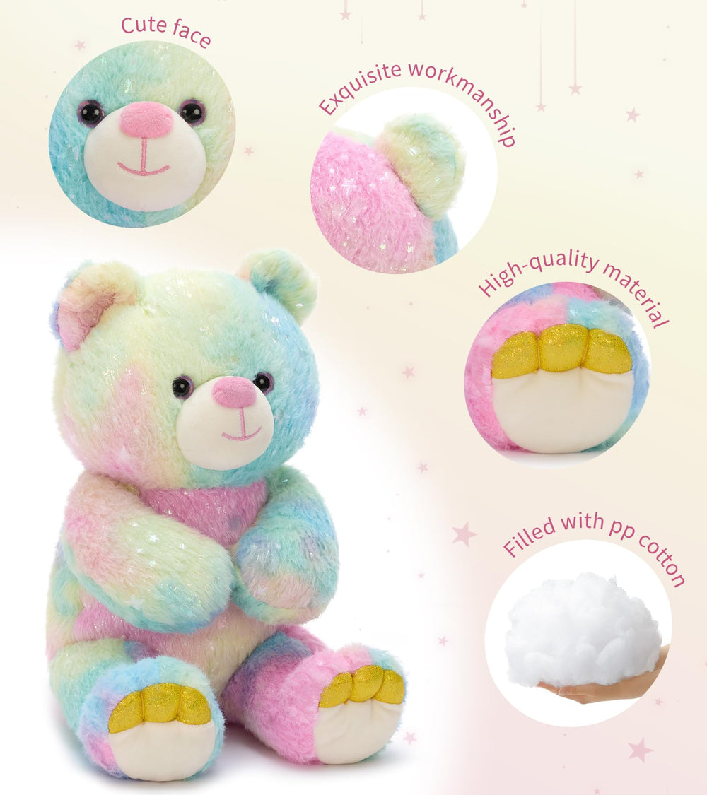 Tezituor rainbow teddy bear sequin shine detail catching light in a lively room