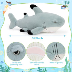 Tezituor shark plush decor on a living room sofa