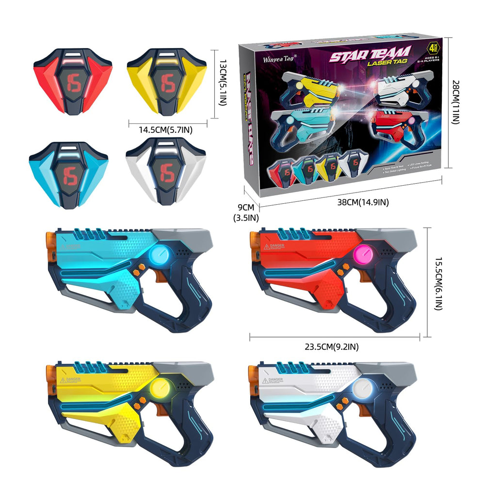 TG BLOCKS laser tag set featuring gun-vs-gun and gun-vs-vest modes