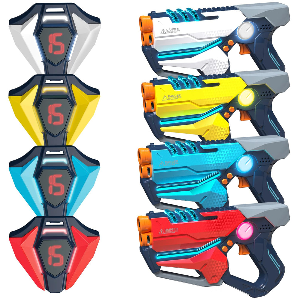 TG BLOCKS laser tag guns front view with sci-fi styling for immersive battles