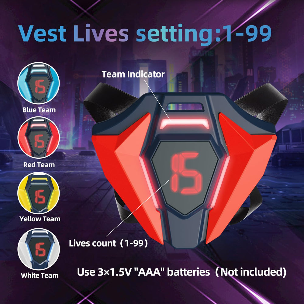 TG BLOCKS laser tag vests with LED indicators displaying lives