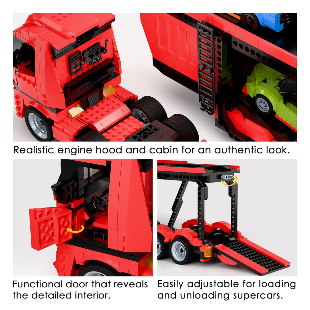 TG BLOCKS Micro Brick Car Transporter ramp and carrier for realistic loading.