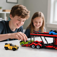 TG BLOCKS Micro Brick Car Transporter opening doors add authentic detail.