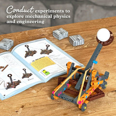 Trebuchet model helps learners explore trajectory and gravity with safe targets.