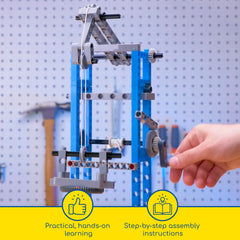 Thames & Kosmos durable construction system is compatible with other kits.