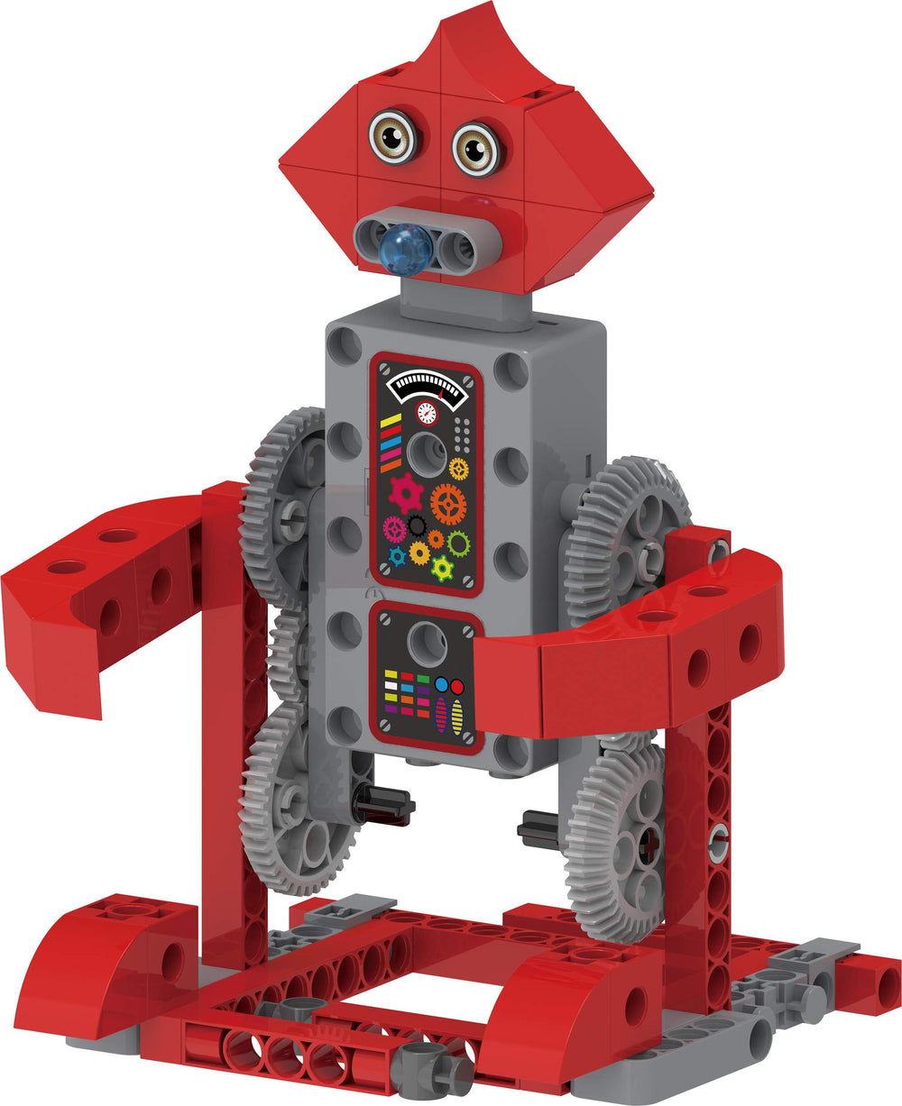 Thames & Kosmos Kids First Robot Factory gears and mechanisms: clear parts aid understanding of motion.