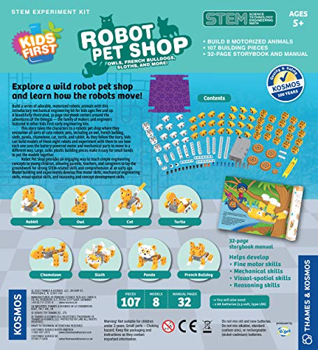 Thames & Kosmos Kids First Robot Pet Shop French bulldog model introduces motorized motion and imaginative play.