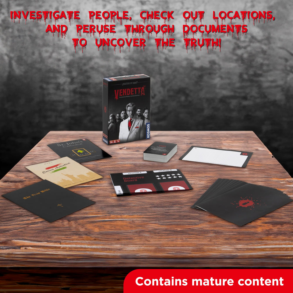 Masters of Crime Vendetta player boards organize clues for immersive investigations.