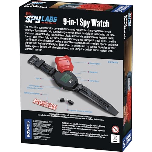 Thames & Kosmos Spy Labs 9-in-1 Watch side view highlights compact detective gear.