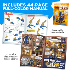 Thames & Kosmos TrainBots manual comic cover adding storytelling to assembly