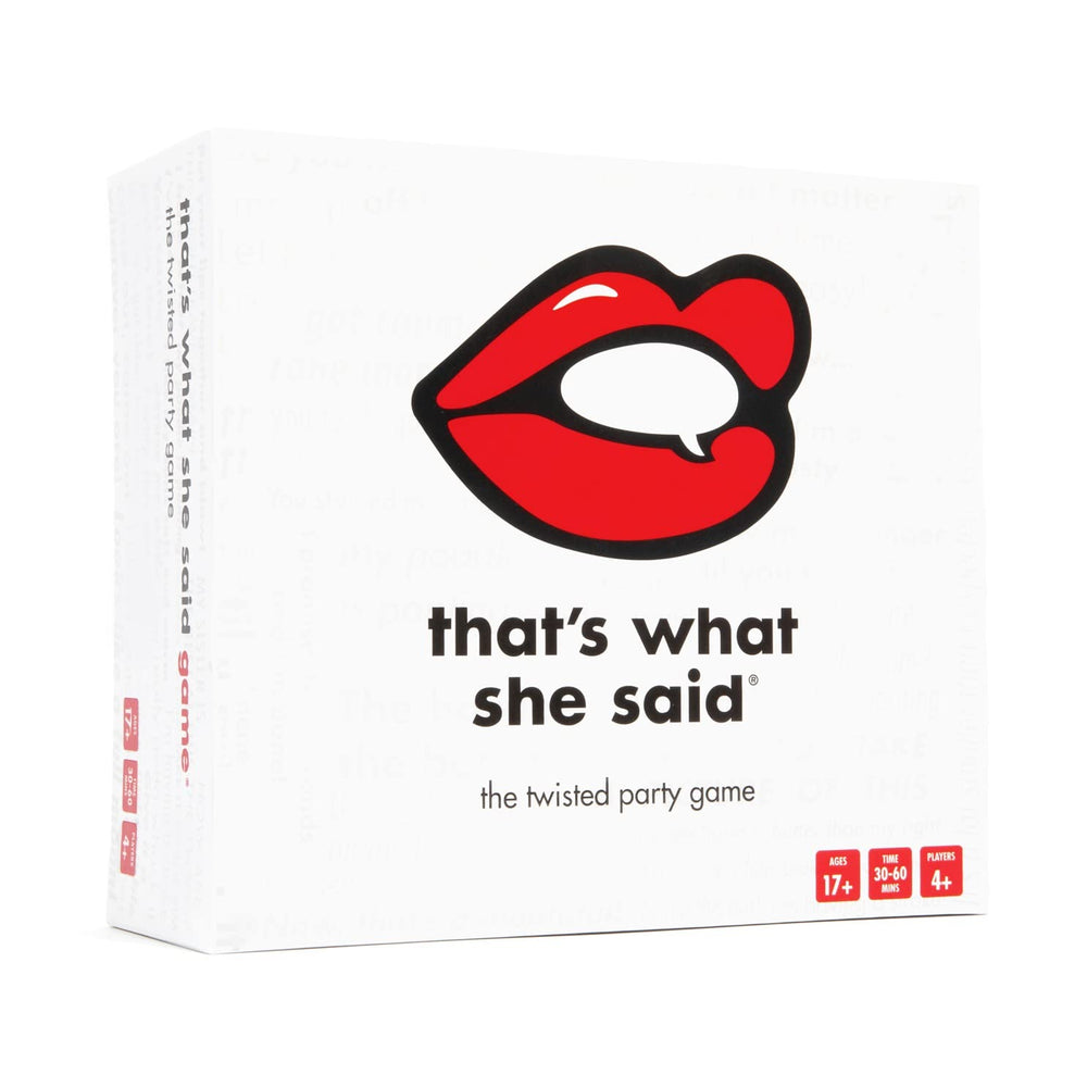 That's What She Said game packaging showing a ready-to-play party box for adults