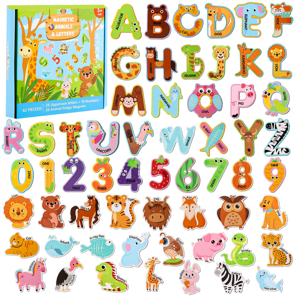 Thboxes 52pcs fridge magnets with animals and letters for early learning