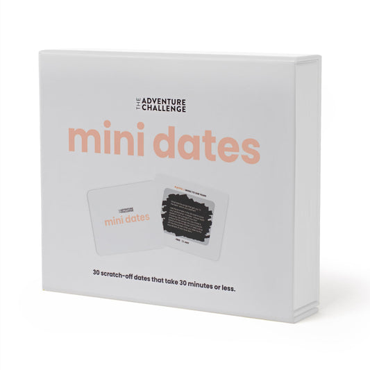 The Adventure Challenge Mini Dates scratch-off card for spontaneous date ideas.